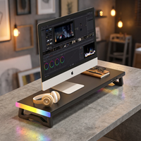 Support de moniteur de jeu RGB avec 4 ports USB, support d'ordinateur LED, organisateur de bureau avec rangement pour clavier sous le bureau