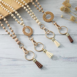 Boho Fashionable Wood Beaded Polyester Lanyard Elastic Keyholder Lobster <b>Keyring</b> Durable <b>Card</b> <b>Holder</b> Back School Gravure Printed - Product Image 2