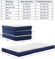 Surmatelas confortable en mousse à mémoire de forme pliable en trois parties, matelas portable pour lit d'appoint et voyage avec housse lavable