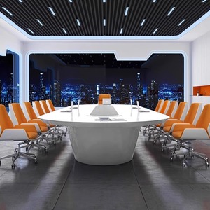 Tavolo da riunione rettangolare per ufficio moderno di lusso grande mobilio allungabile in legno per sale conferenze e consiglio negoziale - Product Image 3