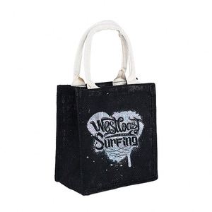 Manufacture 2024 Custom Printed Reusable Natural Eco-Friendly Burlap Jute <b>Medium</b> <b>Size</b> Girl Women Shopping Tote <b>Bag</b> Custom Logo - Product Image 2