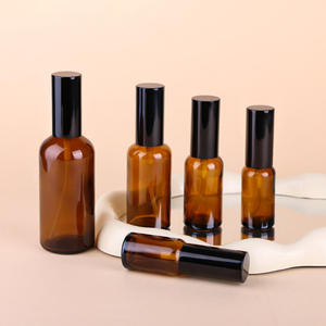 Luxury Amber Brown Spray Bottle Glass or Serum With <b>Black</b> Spray <b>Pump</b> - Product Image 3