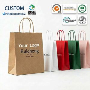 Bolsas de Papel Kraft Personalizadas al por Mayor, Bolsas de Compras Impresas con su Propio Logotipo, Bolsas de Regalo de Lujo en Color Marrón y Blanco - Product Image 1