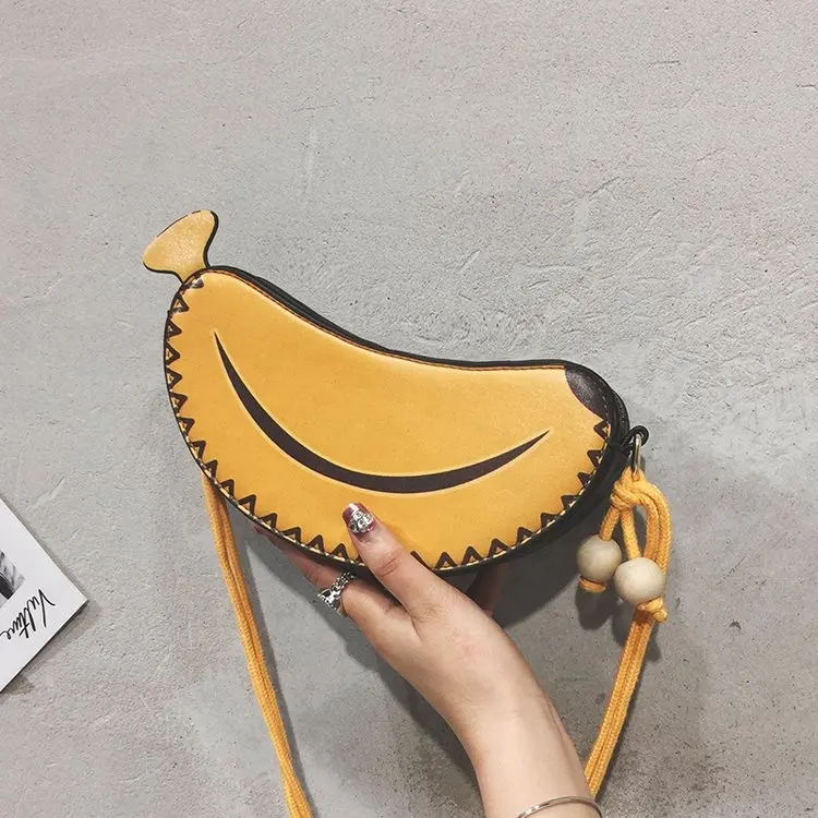 Yellow Banana Cute Fruit Pu Leather Shoulder Ladies Casual Mini Messenger Purse Fashion Daily Clutch Handbag Bag