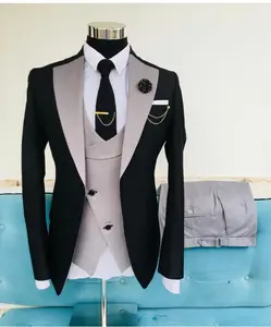 LL065 yeni kostüm Slim Fit uzun kollu erkek gömlek takım elbise Slim Fit iş elbisesi damat smokin için siyah resmi düğün takım elbise ceket pantolon yelek