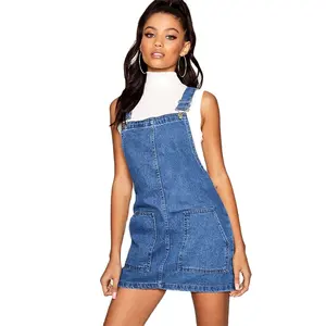 Falda Vaquera Corta Informal de Verano para <span class=keywords><strong>Mujer</strong></span>, Estilo Europeo y Americano, con Bolsillos Delanteros, <span class=keywords><strong>Vestido</strong></span> Tipo Pinafore de Mezclilla, 2022 - Product Image 1