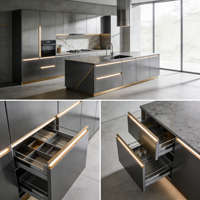 Îlot de cuisine moderne en PVC laqué brillant avec design bicolore et tiroirs de rangement
