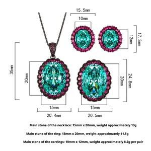Fashion Eco-friendly Copper Black Gold Plated Big 15*20mm Paraiba Green Zircon 3 Piece Wedding <b>Ring</b> Garnet Jewelry <b>Set</b> for <b>Women</b> - Product Image 2