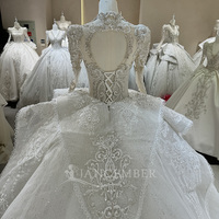 Jancember DW0105 Robe de bal de mariée à perles en cristal à manches longues et à paillettes Robes pour femmes
