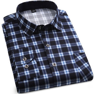Nueva <span class=keywords><strong>Camisa</strong></span> Casual <span class=keywords><strong>Azul</strong></span> de Moda Estilo Inglés con Cuello Alto Tipo Polo a Cuadros de <span class=keywords><strong>Manga</strong></span> <span class=keywords><strong>Larga</strong></span> para <span class=keywords><strong>Hombre</strong></span> - Product Image 3