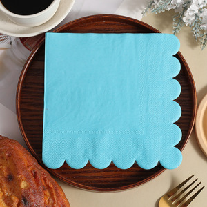 Paper Napkins 250mmx250mm Blue Scallop Edge Disposable For Birthday Parties - Product Image 1