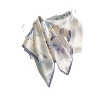 Écharpe de printemps en soie de mûrier 100% de créateur, motif floral élégant et artistique, carrée, luxueuse, douce pour la peau, pour adulte