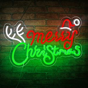 Enseigne néon LED en acrylique USB motif Chapeau de Père Noël Joyeux Noël, pour décoration murale esthétique de Noël, maison, chambre, magasin - Product Image 2