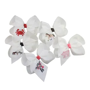 Customizable Embroidery 5 inch Crab hair bows horse clips for girls
