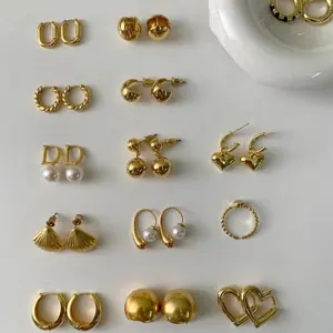 新款设计金色几何形状合金金属酷款式女性时尚饰品耳环