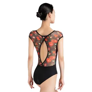 Adult Girls Ballet Dance Floral Elastic Mesh Top Leotard Ballet