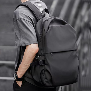 Bai Pan Men's <b>Backpack</b> <b>Large</b> Capacity 15 Inches Laptop Bag Casual Travel Student Schoolbag Black Gray Solid Color - Product Image 1