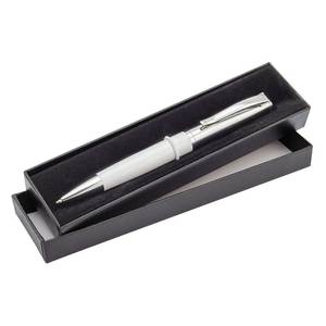 Stylo bille Black Box avec clip argenté et corps blanc dans un coffret cadeau - Product Image 1