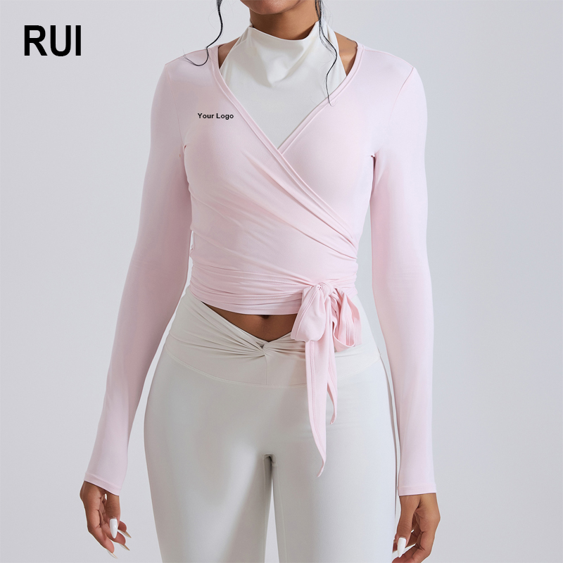 RUIQUWIN OEM Wholesale Tight Seamless Long Sleeve Yoga Quick Dry Breathable Front Logo Top Sustainable Fitness Wear Women