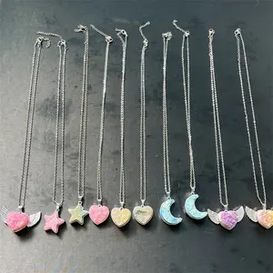 Nouveau design Auro cristal pierres de guérison strass bijoux grappe Druzy pendentif avec collier de pierres précieuses pour cadeau