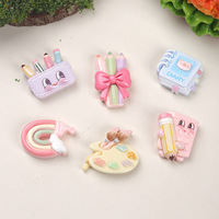 Breloques en résine DIY style dessin animé, accessoires d'étude, papeterie arc-en-ciel pour pinces à cheveux DIY, coques de téléphone, boucles de chaussures