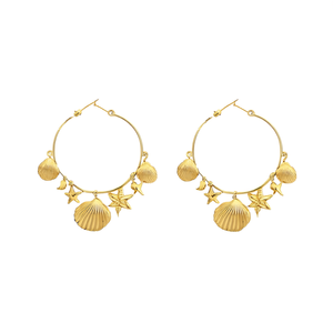 Fashion <b>Drop</b> Earrings 316L Stainless Steel PVD Gold Plating Sustainable Resistant Shell Starfish Charm Hoop Earrings - Product Image 2