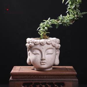 Roogo White Jade Buddha Head Maceta Pequeña Maceta Decorativa Suculenta Maceta Jardín Escritorio Asiático Zen Style Bonsai - Product Image 2