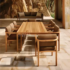 Mesas y sillas de comedor de madera maciza para exteriores de diseño clásico, muebles de jardín para exteriores