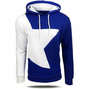 <b>Men's</b> Color Block Hooded Fleece <b>Sweatshirt</b> Regular Fit Casual Pullover Autumn Knitted 100% Polyester Pocket Blue <b>White</b> Design - Product Image 3