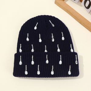 Gorro de Punto Unisex para Invierno, Gorro de Moda con Pedrería y Perlas, Gorro Casual de Color Sólido para Uso Diario y Fiestas - Product Image 3