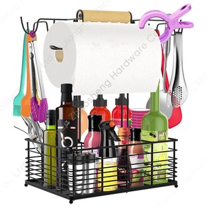 Estante para condimentos para exteriores con asa y soporte para pañuelos, almacenamiento portátil de cubiertos para barbacoa, camping y picnic - Product Image 1