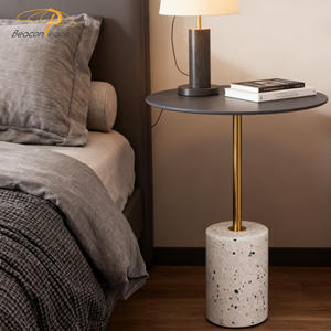 Mesas de Café Modernas con Tapa de Metal y Base de Piedra, Mesa de Té Redonda Pequeña con Esquinas Redondeadas, Mesa Auxiliar para Dormitorio o Sala de Estar - Product Image 4