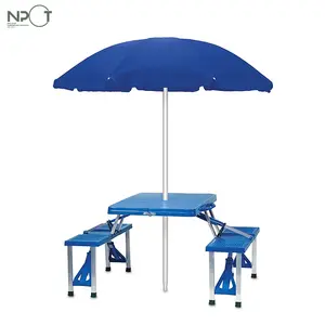 NPOT 4 Person Hot Seller Camping Table And Chairs Breathable Seats with Umbrella Hole For Picnic Party