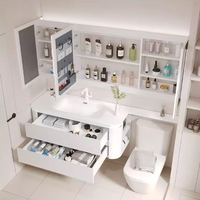Ensemble de meuble de salle de bain en bois massif personnalisé miroir LED lavabo intégré résistant à l'eau lavabo européen moderne armoire d'évier