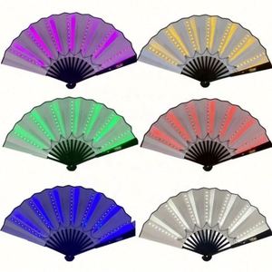 Blank 33cm Design LED Carved Music Folk Art Bamboo Hand Fan Folding <b>Light</b> up for Dancing Party - Product Image 5