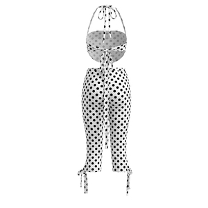 Viviblook C26ST128 Women Summer <b>Set</b> New Polka Dot Print Sleeveless Halter Strap Vest Crop Top Cropped Pant Two Pieces <b>Set</b> - Product Image 5