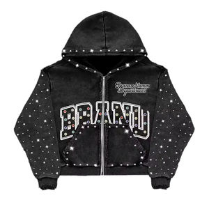 Fabricante MW, Hoodie Masculino Personalizado em Algodão com Zíper, Estilo Retro com Apliques e Bordados em Strass - Product Image 1