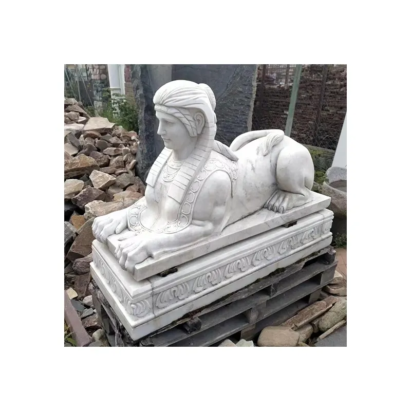 New Design Outdoor Garden Decoration Popular White Marble Women with Lion Body Sculpture