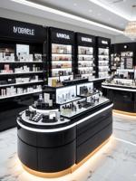 Support d'affichage cosmétique et maquillage en bois et aluminium avec éclairage LED, finition personnalisable et écologique pour les magasins de détail et les centres commerciaux