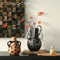 Vase à fleurs artisanal éco-responsable Wabi-Sabi, style bohème, à large ouverture, en céramique torsadée, avec poignées décoratives, pour la maison et les mariages