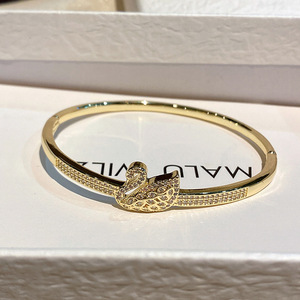 Swan Theme <b>Copper</b> Bangle With Zircon Accents Plated Gold And Platinum For Women Gift Jewelry - Product Image 4