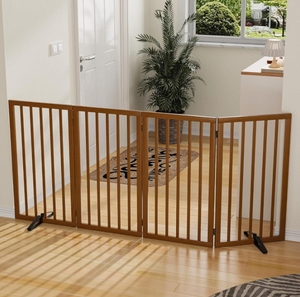 Moderne, opvouwbare, veilige hondenpoort van massief hout met 2 steunpoten, drukknop sluiting, milieuvriendelijk, maatwerk mogelijk, geschikt voor trappen en hondenrennen. - Product Image 2