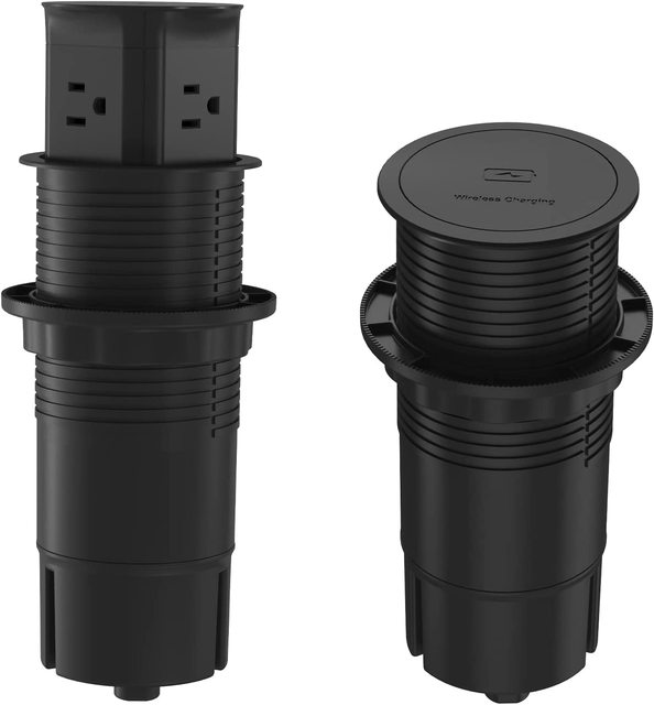 80mm Hidden Round Grommet 4 US Power Outlet Counter Top Motorized Kitchen Pop up Electrical Socket Wireless  Charging Top