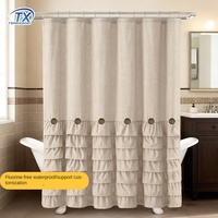 Rideau de douche de salle de bain en polyester, imitation lin, plissé à boutons, imperméable, séparation d'hôtel, luxe léger, Chine pour