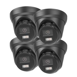 Livraison gratuite, stock US, 4 caméras PoE noires 8MP avec lumière stroboscopique et alarme sonore, caméra de sécurité à tourelle métallique avec micro intégré - Product Image 1