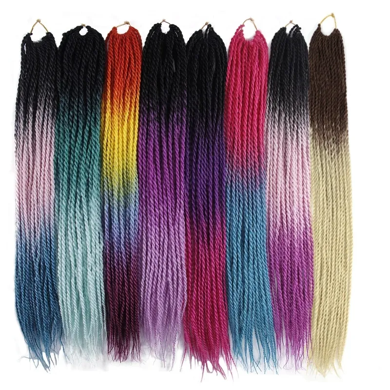 Synthetic 30 Roots Senegalese Twist Hair Ombre Rainbow Pink Blue Crochet Braids Hair Long 24inches Senegalese Twist Hair Braids