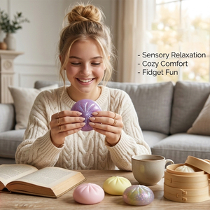 Giocattolo Kawaii Sorpresa Sorridente, Scatola Misteriosa Colorata Virale, Mini Squishy Gigante Glitterato a Forma di Raviolo - Product Image 4