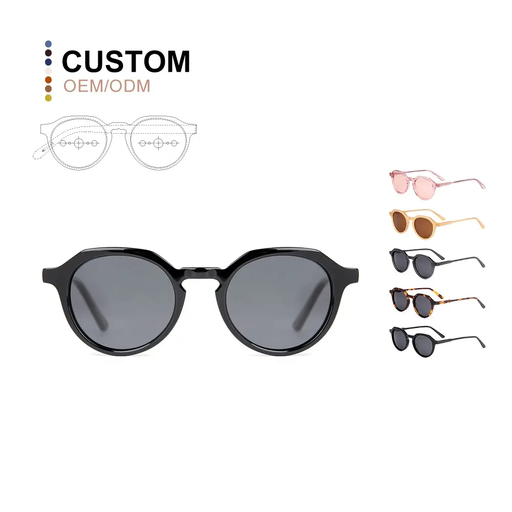 Venta al por mayor 2024 gafas de sol de moda acetato transparente redondo personalizado hombres lujo acetato gafas de sol polarizadas mujeres