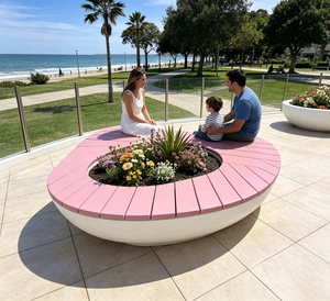 Fiberglass Flowerpot Stool With Planter Modern Outdoor Seating Commercial Landscape Furnishings for Campus Areas - Product Image 2