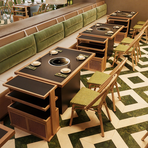 Ensemble de meubles de bistrot français moderne, chaise en aluminium tressé et table à manger carrée en bois pour café, restaurant - Product Image 2